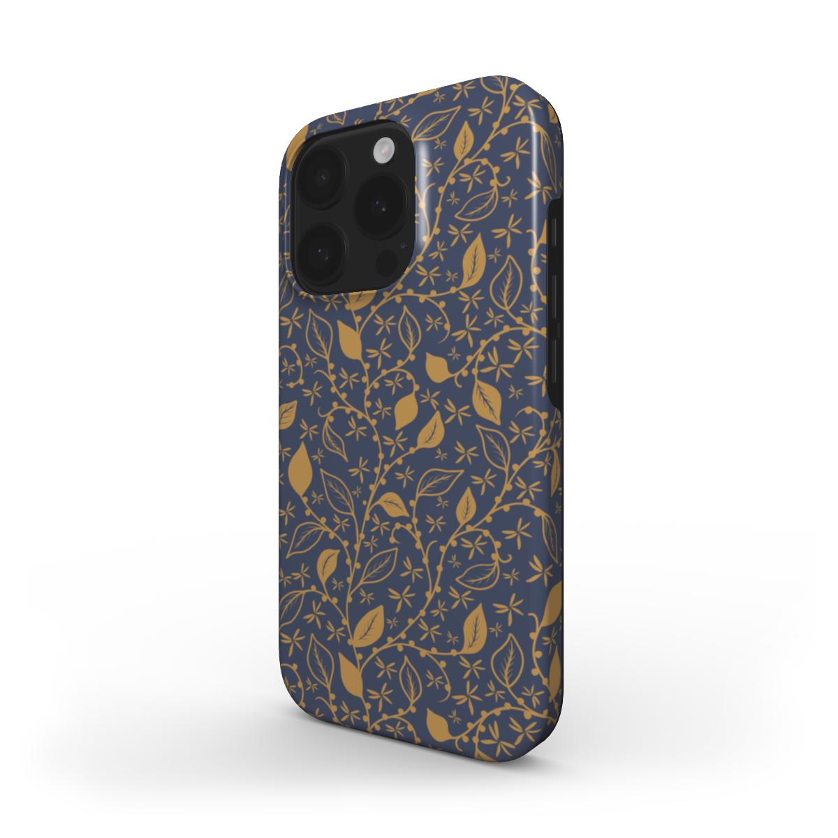 Midnight Foliage Tough Phone Case – side angle showing slim profile and glossy finish