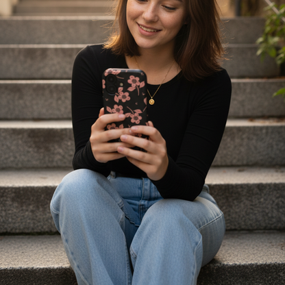 Pink Black Floral Case – Realistic Lifestyle Mockup