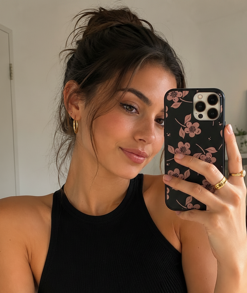 Pink Black Floral – Mirror Selfie Case Swap