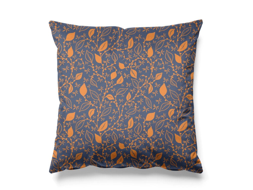 Navy and copper floral velvet cushion cover, luxury statement cushion, size 45x45cm