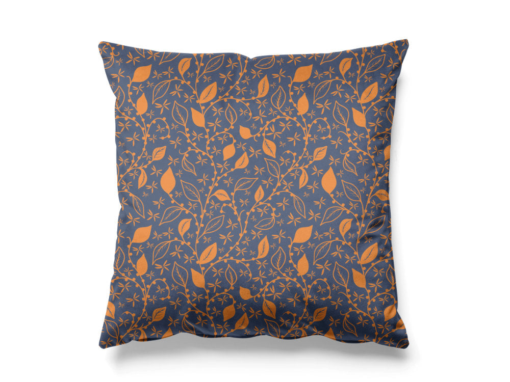 Navy and copper floral velvet cushion cover, luxury statement cushion, size 45x45cm