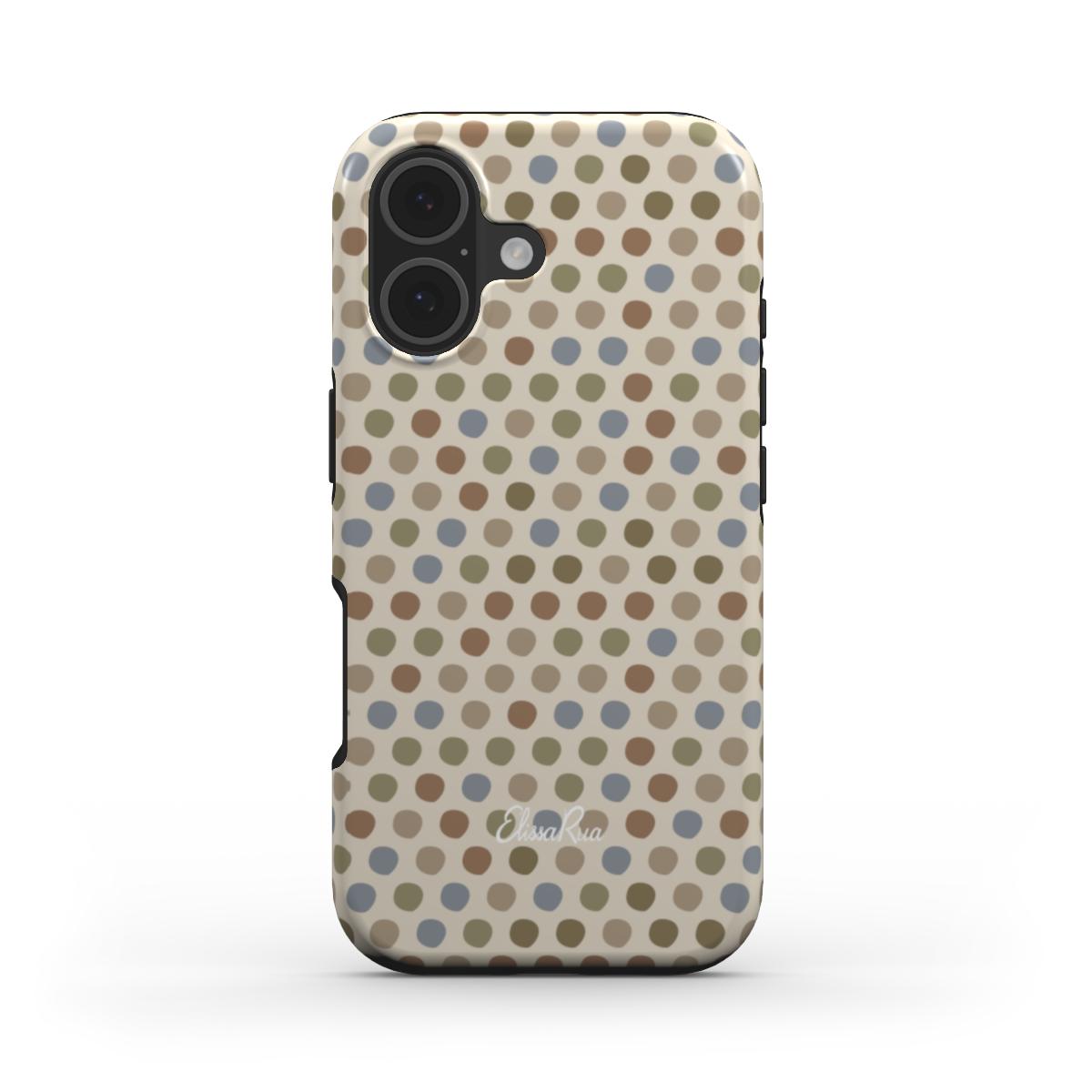 Tough phone case with a polka dot pattern in neutral colours