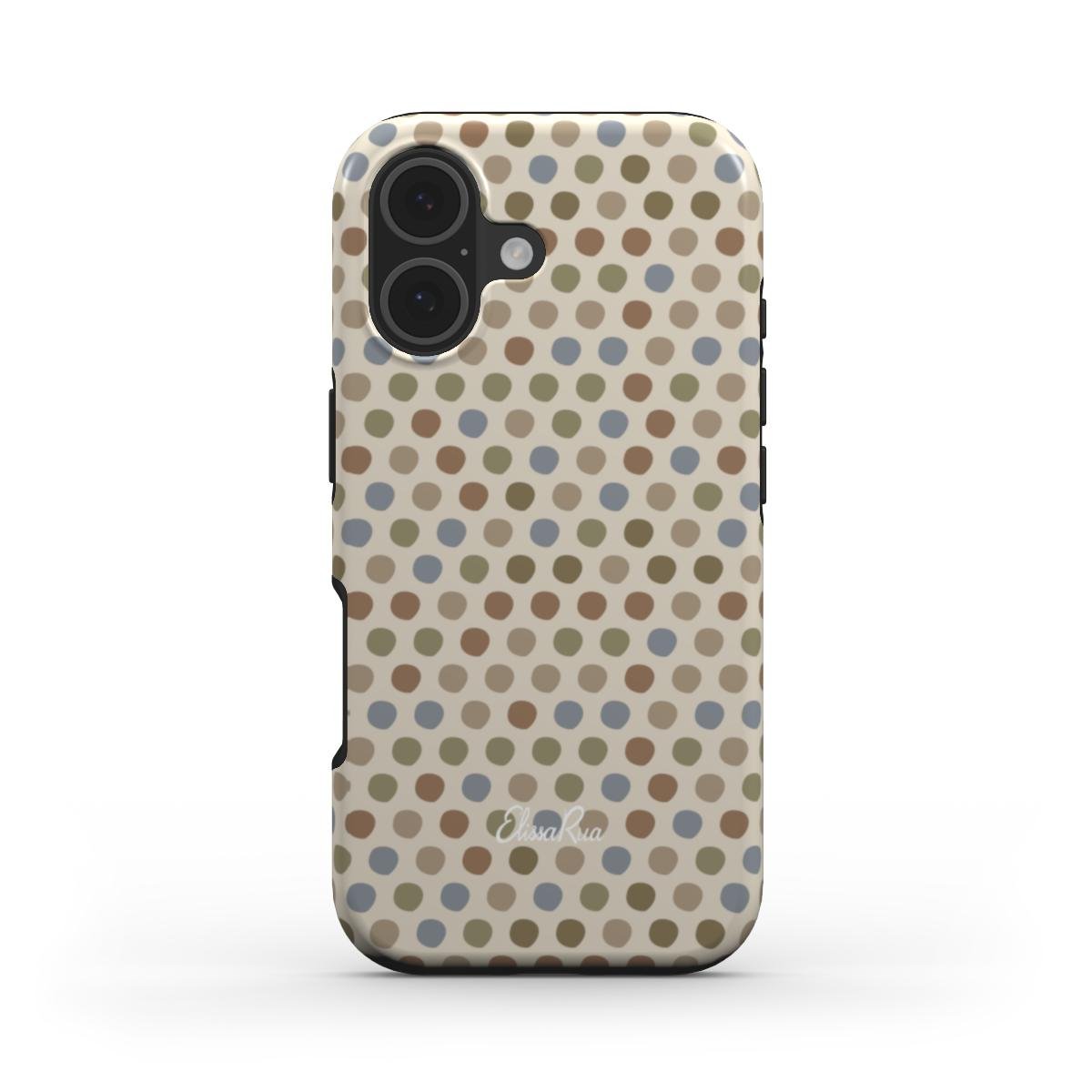 Tough phone case with a polka dot pattern in neutral colours