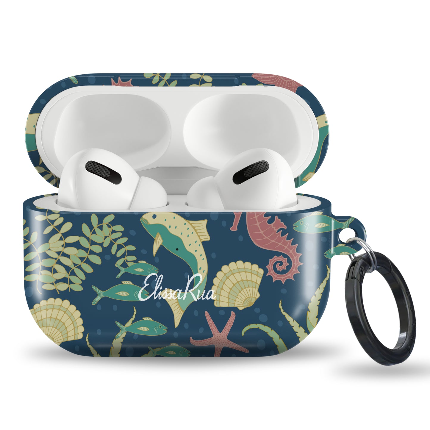 Ocean inspired tough AirPods case with marine botanical pattern