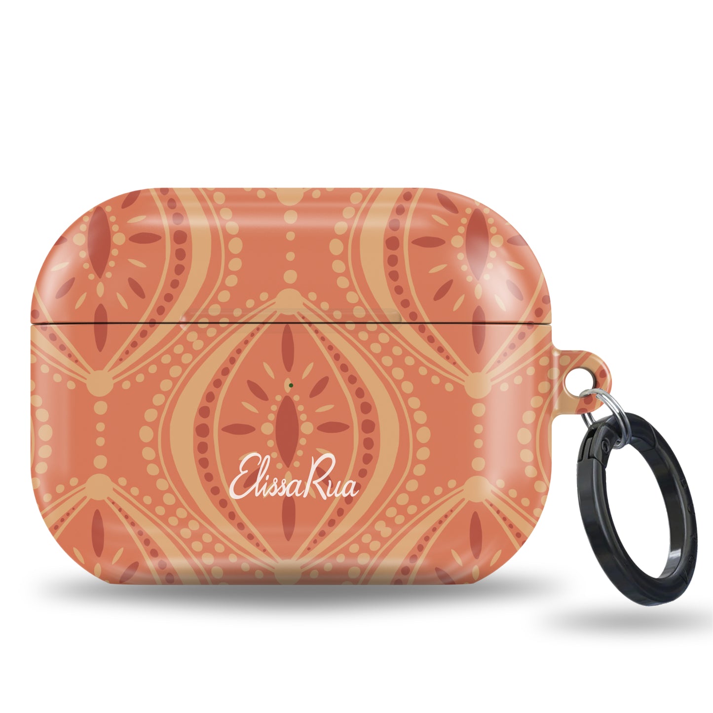 Warm orange AirPods case featuring decorative geometric design