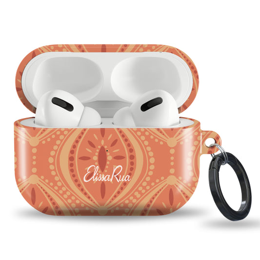 Boho orange geometric tough AirPods case with retro pattern