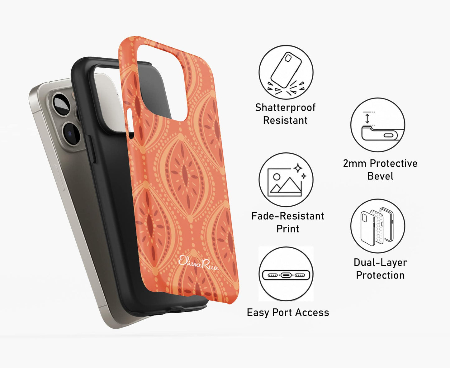 Boho Orange Geometric Pattern – Tough Phone Case | Elissa Rua
