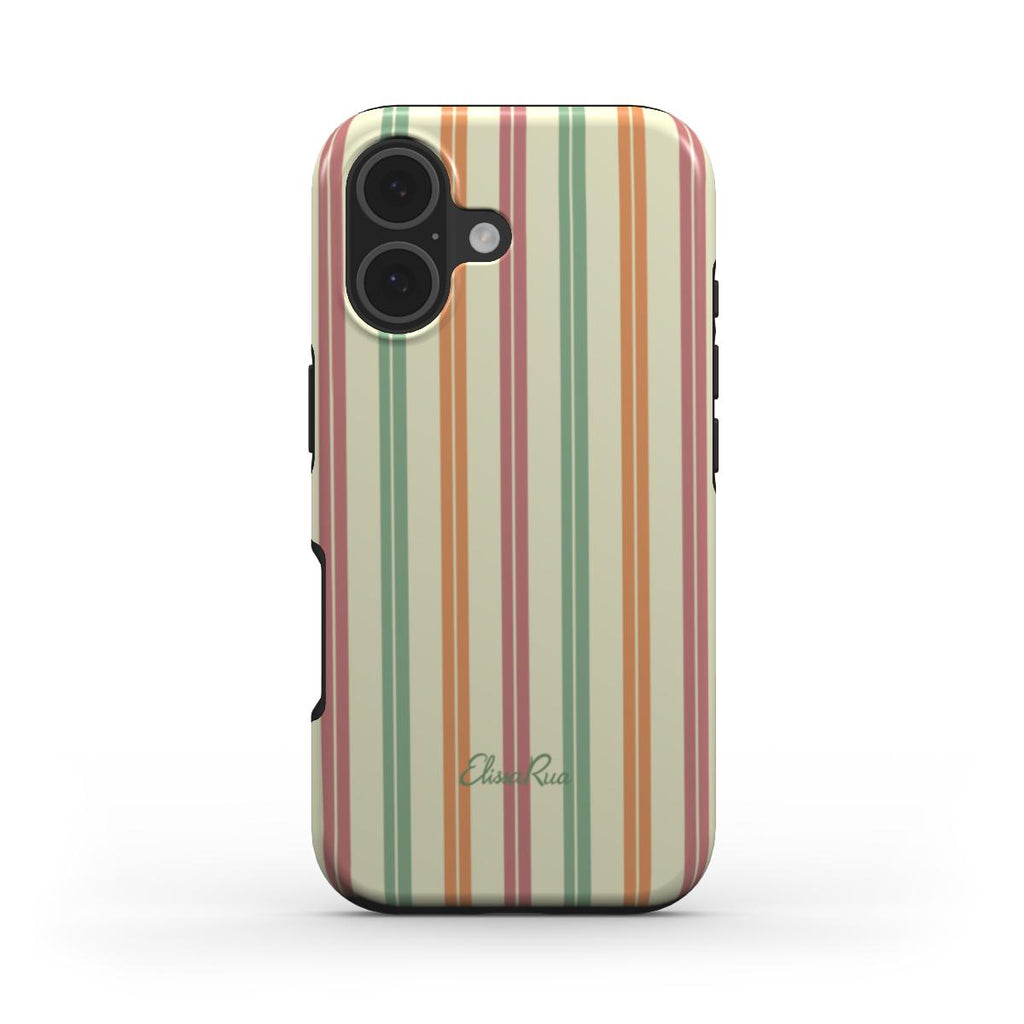 Pastel stripe phone case with vertical stripes in green, peach and pink