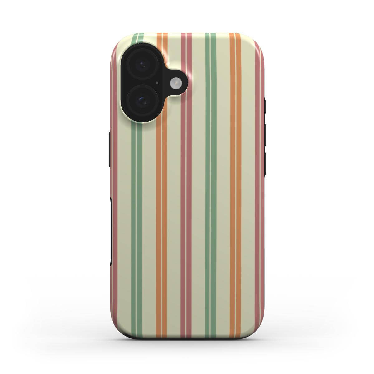 Pastel stripe phone case with vertical stripes in green, peach and pink
