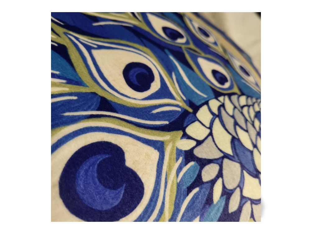 Detailed peacock illustration on designer velvet cushion cover