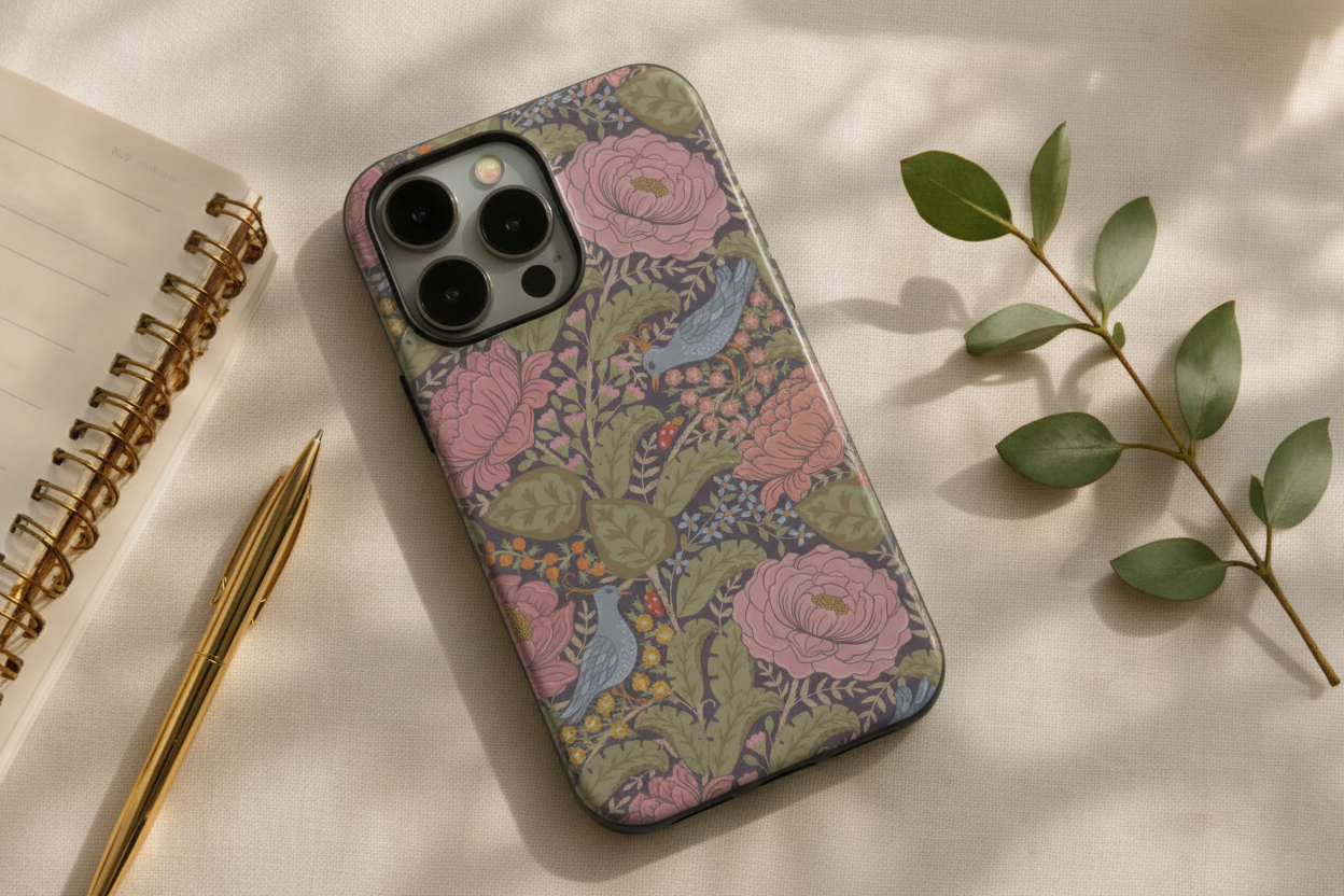 Peonies & Birds Tough Case – Bright Flat-lay