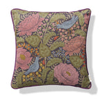 Peony and birds velvet cushion cover, luxury botanical statement cushion, size 45x45cm