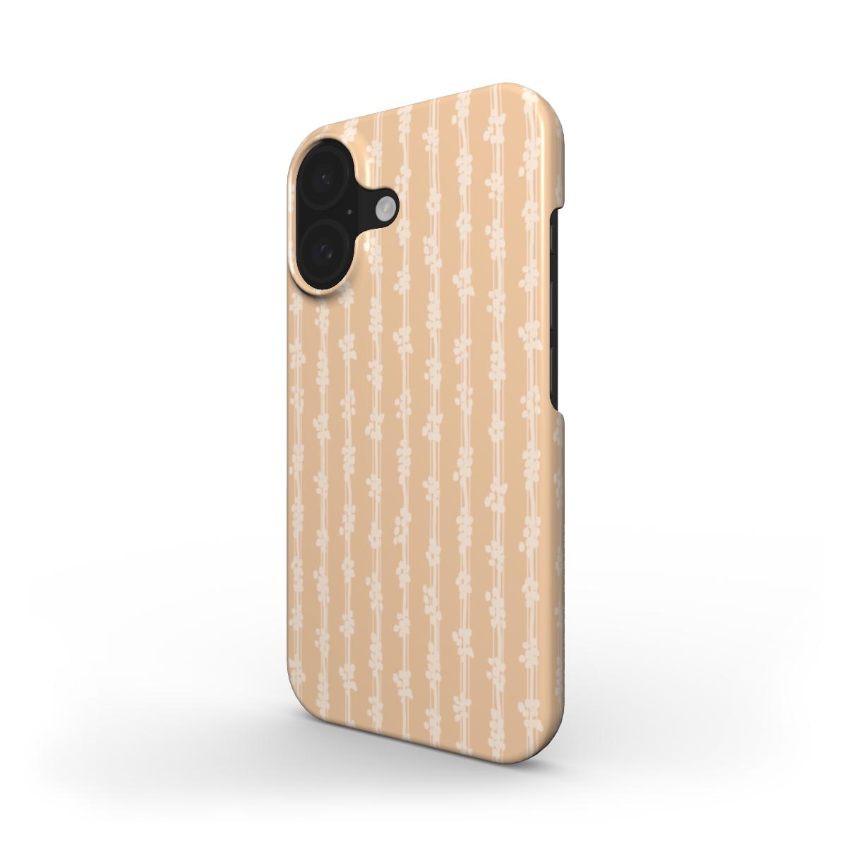 Side profile of the Vintage Stripe Snap phone case, showing its slim build and wraparound neutral stripe design.