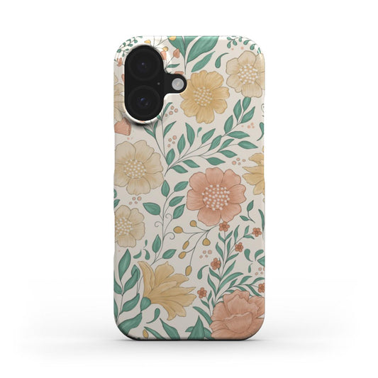 Front view of the Wildflowers Floral Snap phone case, showing pastel blooms on a soft vintage cream background.