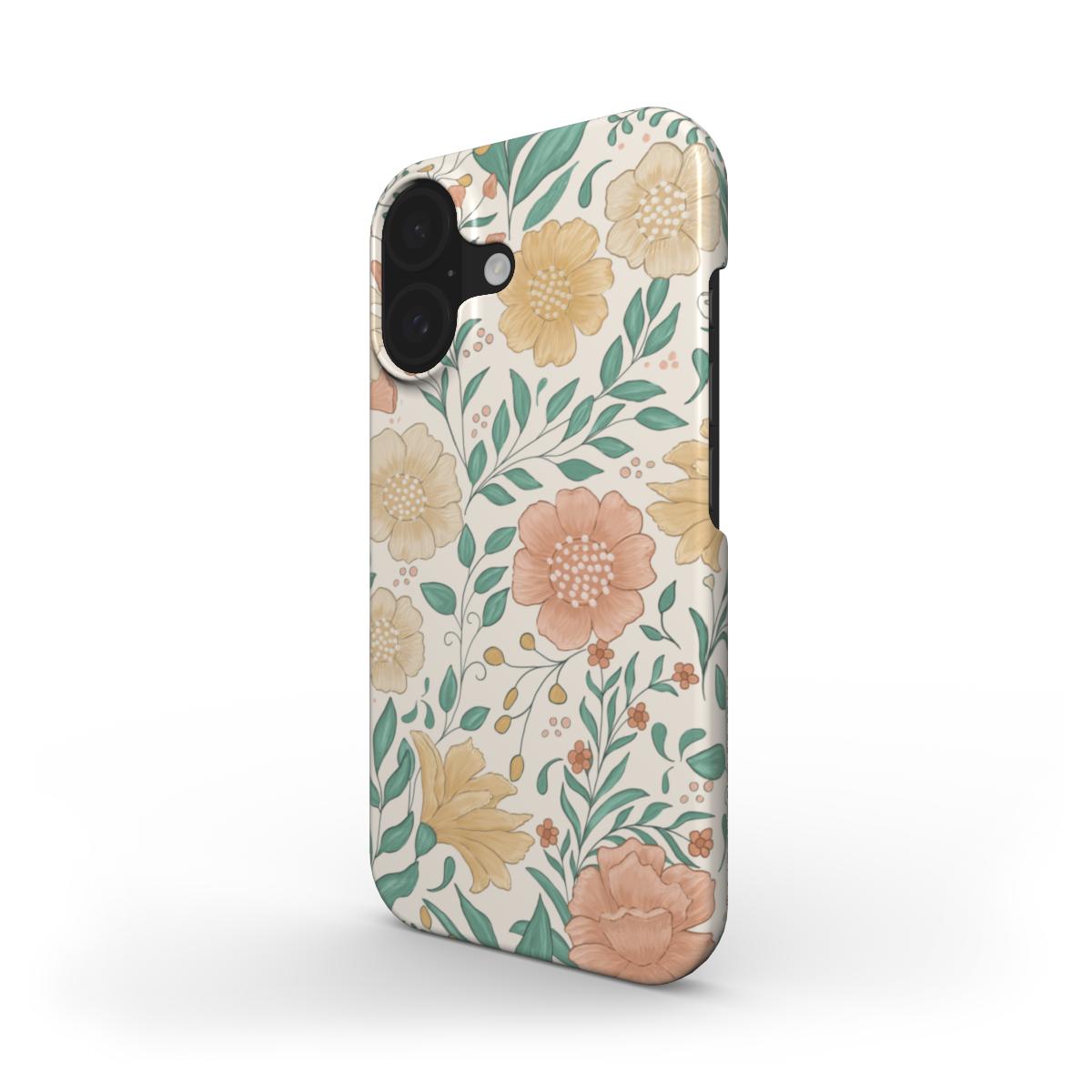 Side view of the Wildflowers Snap case with a slim profile and wraparound vintage wildflower print.