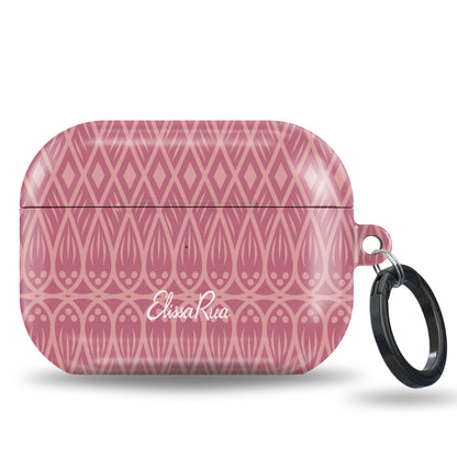 Boho inspired pink AirPods case featuring geometric design