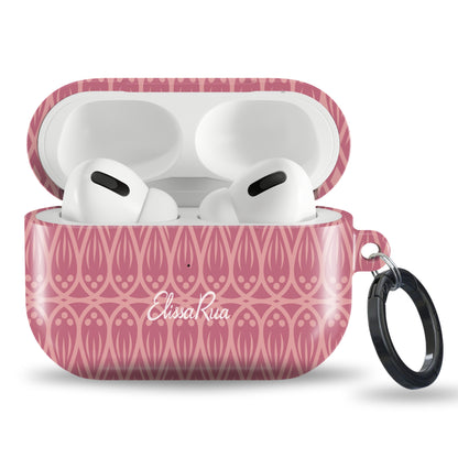 Pink boho geometric tough AirPods case with dusty rose pattern