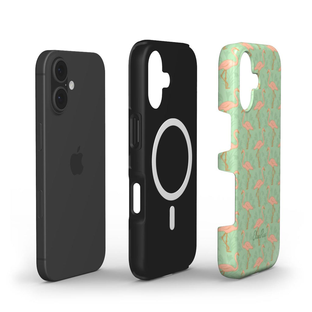 Pink Flamingo MagSafe tough phone case showing dual-layer protective construction