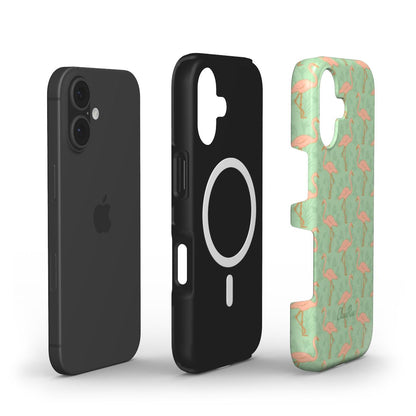 Pink Flamingo MagSafe tough phone case showing dual-layer protective construction