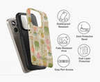 Plant Lady tough phone case shown in two layers, with an impact-resistant TPU inner shell and a hard outer shell featuring a botanical design.