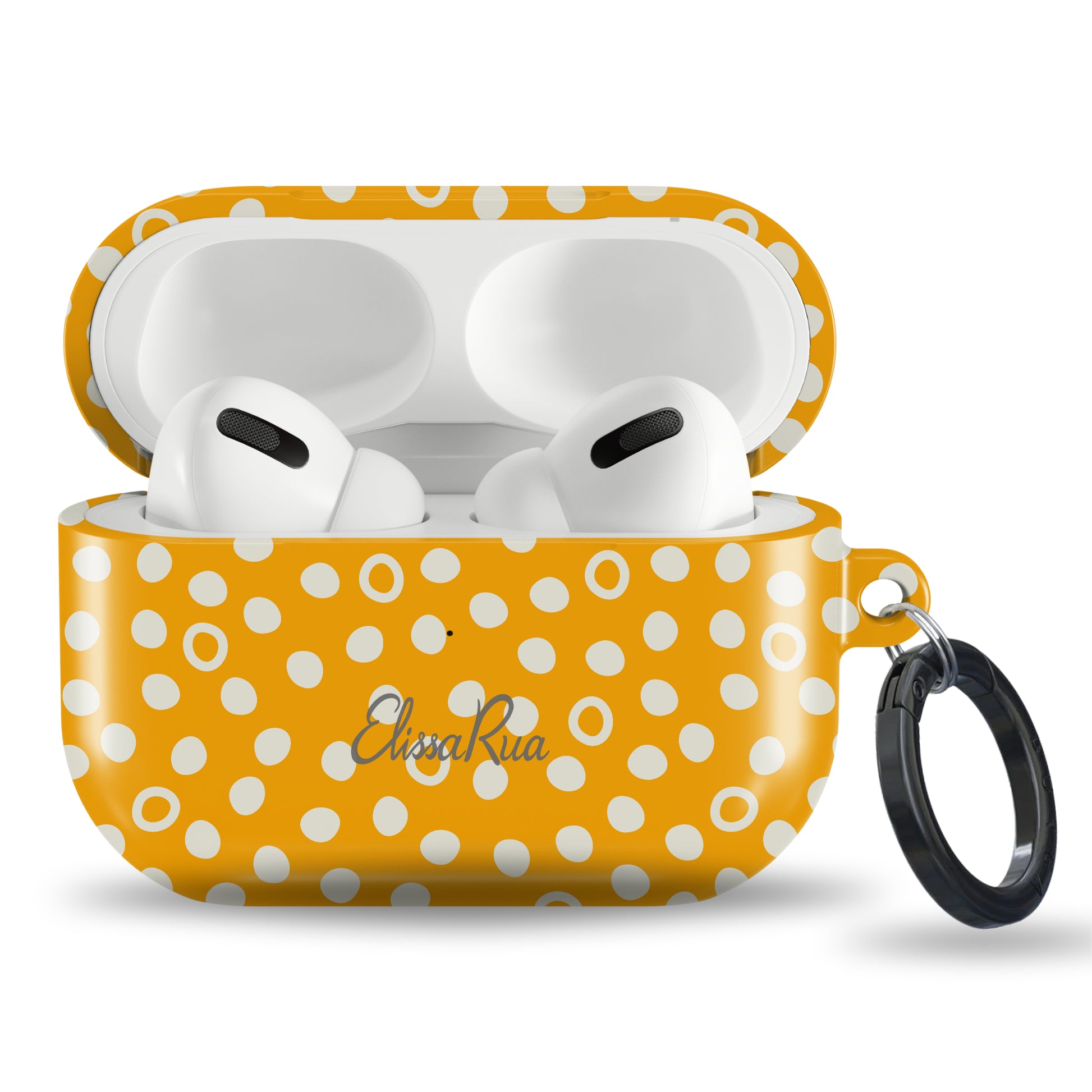 Sunny yellow polka dot tough AirPods case with retro pattern