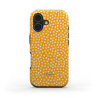 Sunny Dots tough phone case featuring a bright golden yellow background with playful hand-drawn dots.