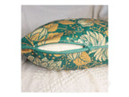 Side view of teal dahlia artwork velvet cushion cover, luxury decorative cushion