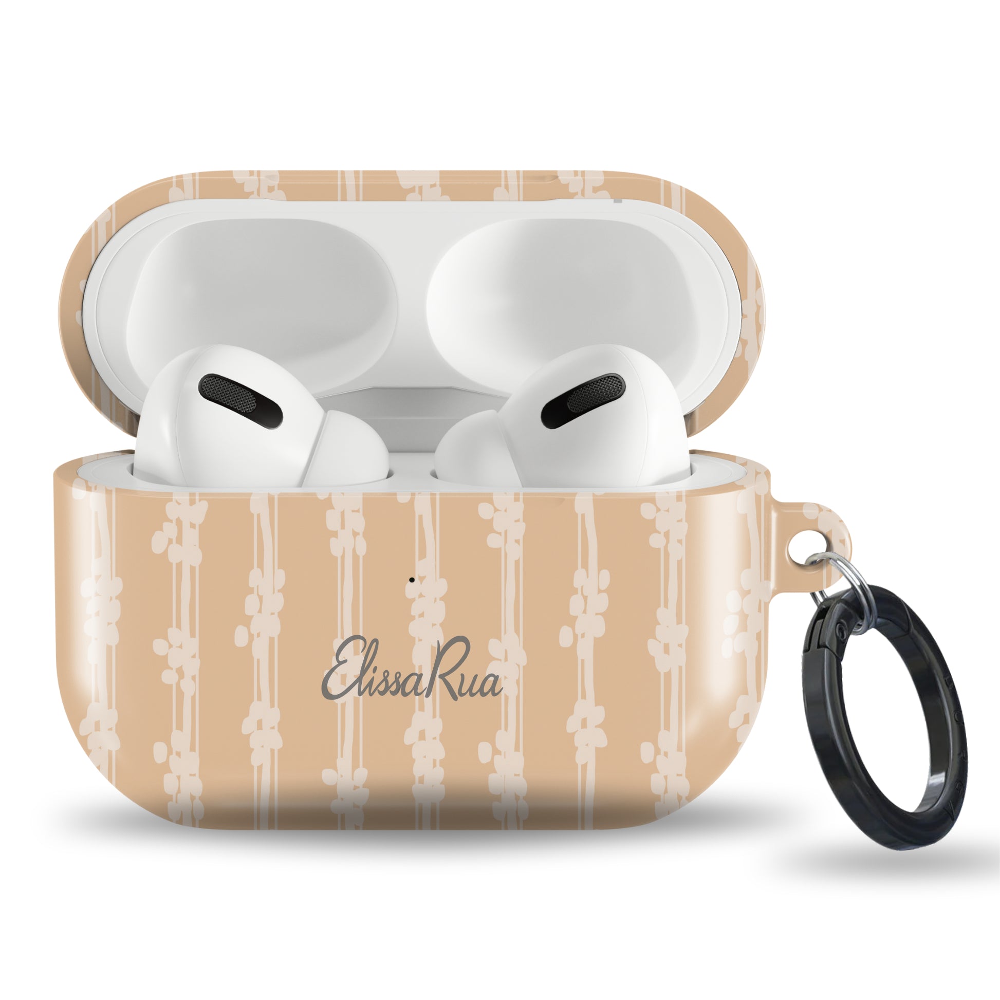 Vintage stripe tough AirPods case with neutral peach pattern