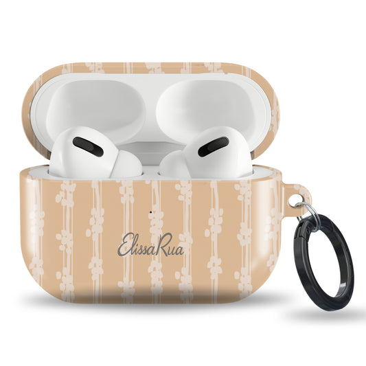 Vintage stripe tough AirPods case with neutral peach pattern