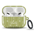 Sage green water drops tough AirPods case with minimalist pattern