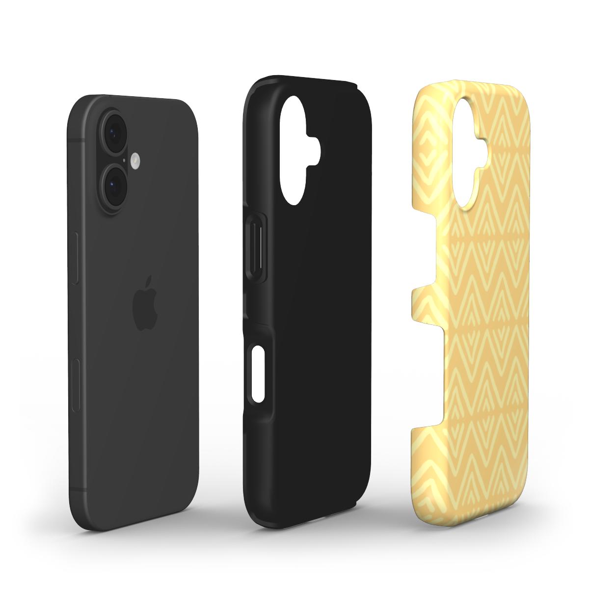 Layered view of Yellow Geometric Tough Phone Case with protective dual-shell build